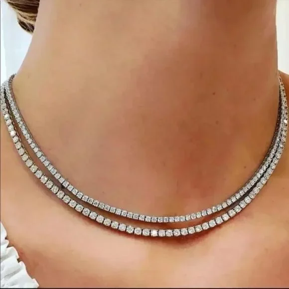 18” NEW 925 STERLING SILVER DIAMOND NECKLACE, NICE NECKLACE, CUTE NECKLACE - Picture 2 of 4